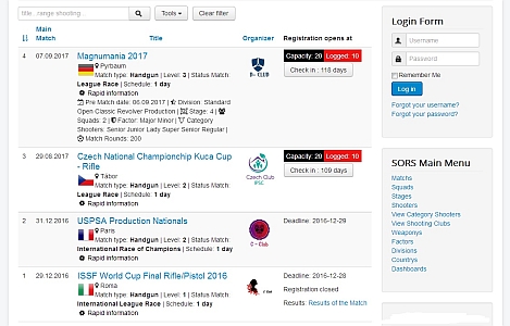 Organizational, registration system for shooting competitions